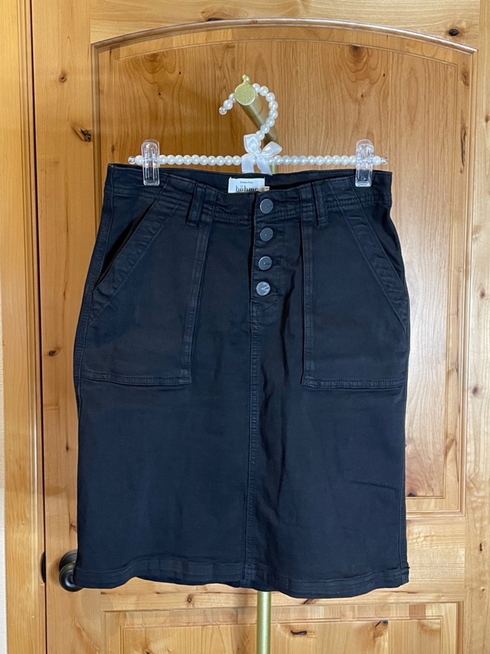 bohme Black Midi Button-Front Utility Skirt Size 27 (6)